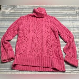 💛TODAY***$29***LRL Lauren Jeans bright pink, cable knit turtleneck sweater.